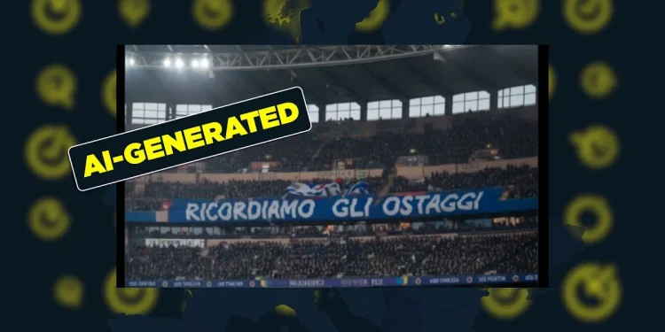 Falsa immagine striscione pro-Israele partita Italia virale